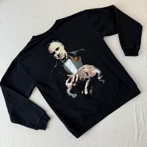 The Godfather Movie Graphic Sweatshirt Black Crewneck Marlon Brando Cat Small